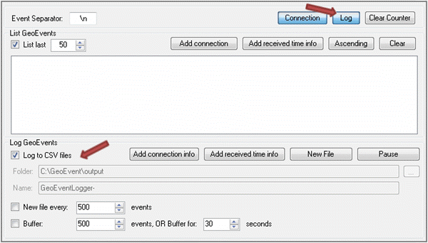 GeoEvent Logger Log to CSV files option GeoEvent Logger Log to CSV files option
